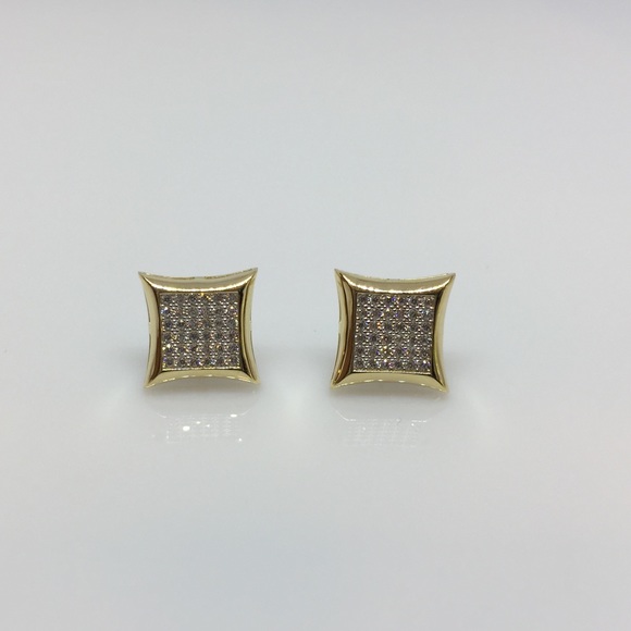 14K Solid Gold Square Micro Pave Stud Earrings